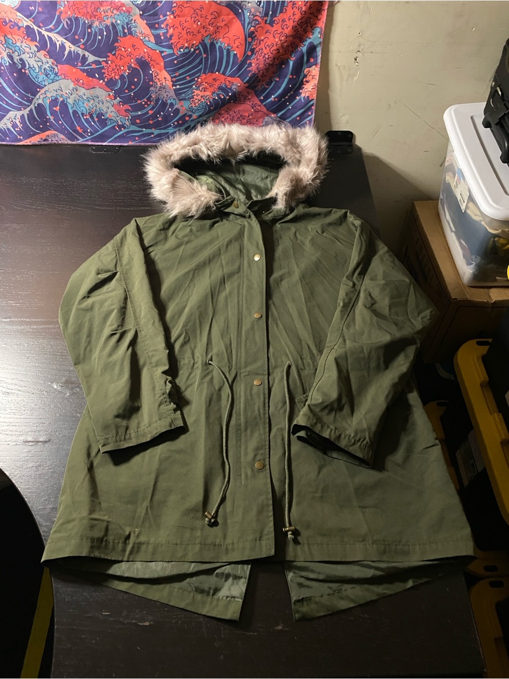 silence + noise Olive Green Jacket with Faux Fur Trim